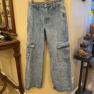 J. GALT Brandy Melville Light Blue Cargo Wide Leg Baggy Jeans Size Small
